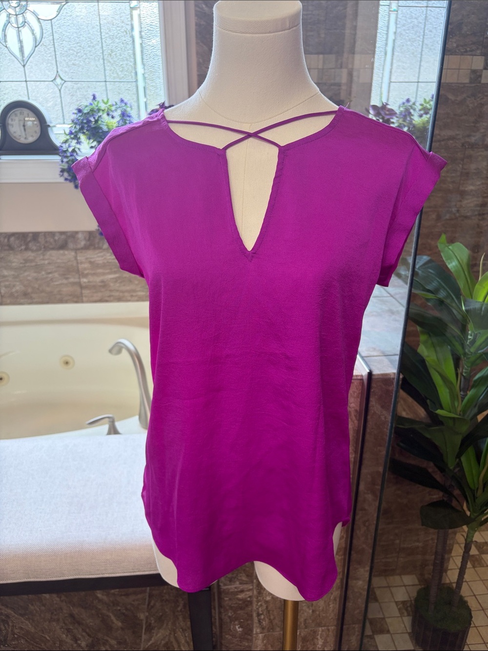 Express Women's Magenta Cross-Strap Cap Sleeve Blouse